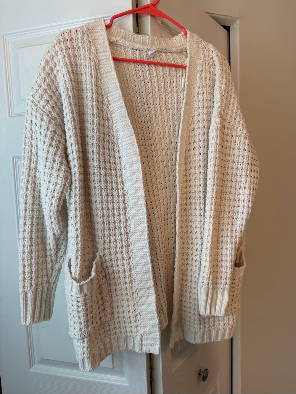 Wishlist Cream Open-Front Waffle Knit Cardigan